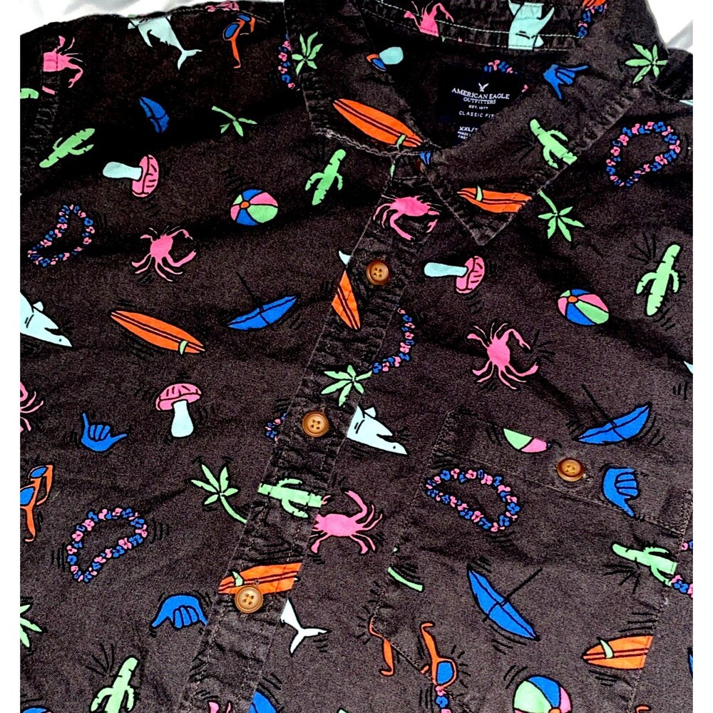 American Eagle Outfitters Classic Fit Button Down XXL Festive Party Theme Print - Picture 3 of 5